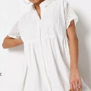 White Broderie Shirt Smock Dress